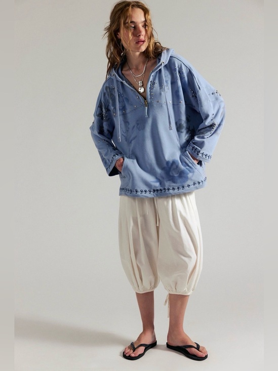 We The Free Tops - Free People Silver Half Zip Hoodie We The Free Studded Embroidered Indigo